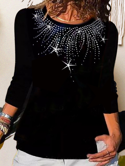 

Hot silver casual long-sleeved T-shirt, Black, T-Shirts