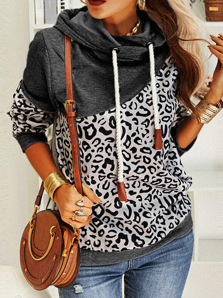 

Leopard Hooded Casual Cotton Blends Sweatshirt, Black, Hoodies & Sweatshirts