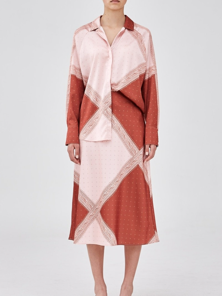 

Spring Long sleeve Geometric Casual Shirt Collar Daily Household Tops, Pink, Blouses and Shirts