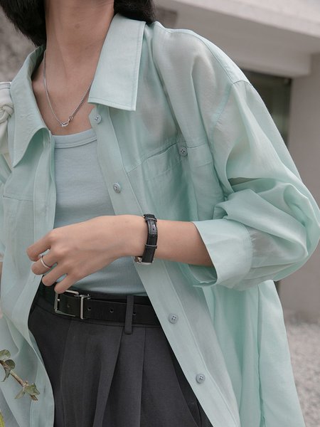 

Loosen Casual Solid Blouses And Shirts, Mint, Blouses and Shirts