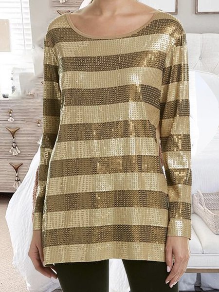 

Striped Loosen sequins Shirts & Tops, Yellow brown, Tops
