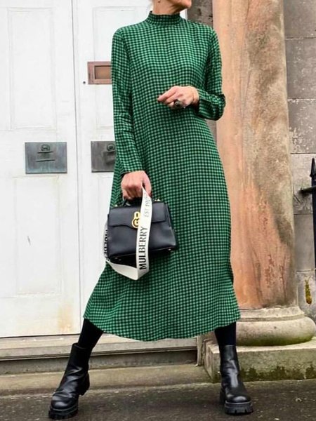 

Straight High Neck Loosen Maxi Dress, Green, Midi Skirts