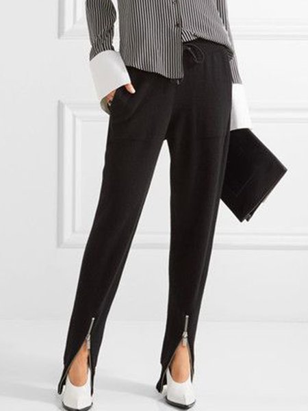 

Daily Solid Zipper Pant, Black, Skinny Leg Pants