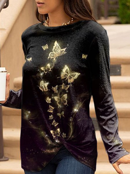 

Butterfly Loosen Casual Shirts & Tops, Black, Tops
