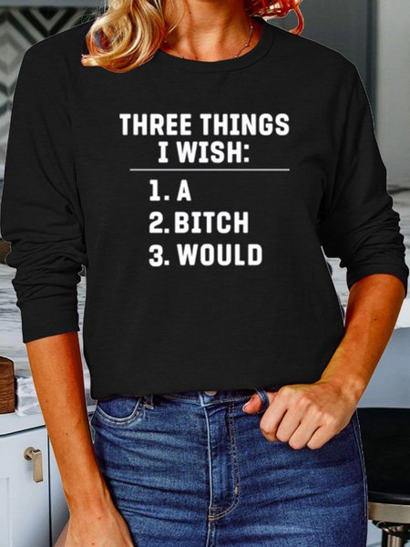 

Cotton Blends Crew Neck Casual Shirts & Tops, Black, T-Shirts