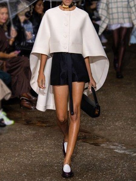 

Date Daily Plain Crew Neck Elegant Outerwear, White, Blouses and Shirts