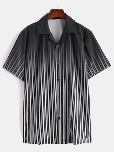 

Casual Striped Gradient Short-Sleeved Shirt, Black, Men's Floral shirt