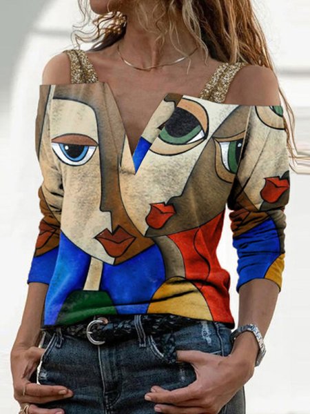 

Spaghetti Casuale Cotone miscele Top, Come immagine, T-Shirts