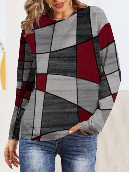 

Loosen Crew Neck Casual Color Block Shirts & Tops, Multicolor, Long sleeve tops