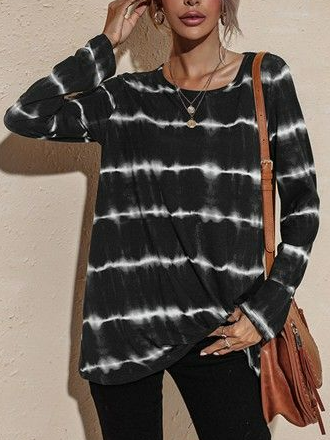 

Simple Cotton Blends Shirts & Tops, Black, Long sleeve tops