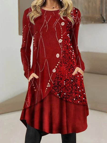 

Casual Loosen Geometric Sequins Dresses, Red, Mini Dresses