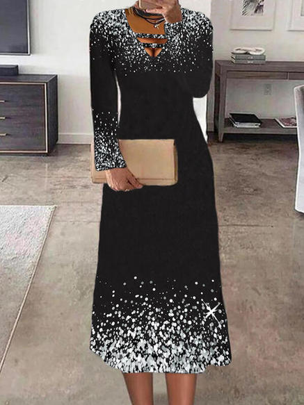 

Casual Cotton Blends V Neck Ombre Forma Dresses, Black, Tie dye dress