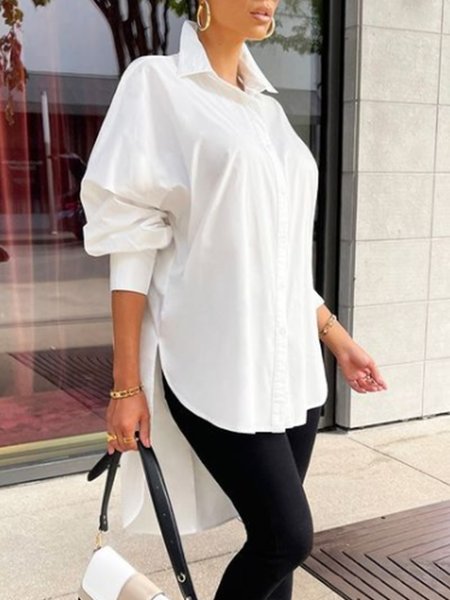 

Casual Long Sleeve Loosen Solid Shirt, White, Blouses and Shirts