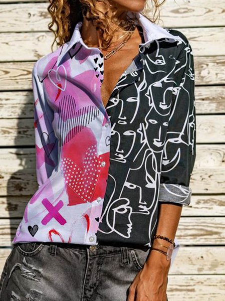 

Shirt Collar Casual Abstract Shirts & Tops, Black, Shirts & Blouses