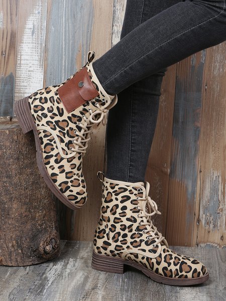 

Casual Leopard Print Pocket Martin Boots, Boots