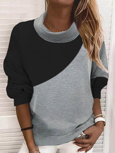 

Casual High Neck Color Block Sweatshirts, Gray, Hoodies & Sweatshirts