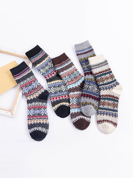 

Retro Wool Ethnic Style Warm Socks 5 Piece, As picture, Socks