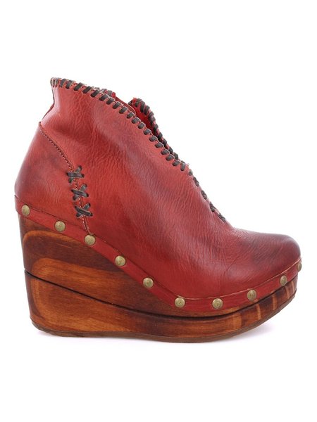 

Vintage Hand Stitched Zipper Wedge Shoes, Red, Flat & Loafers