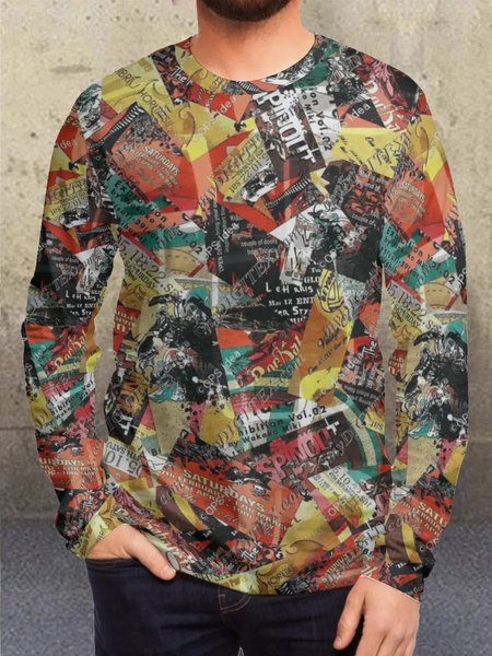 

Graffiti print round neck long sleeve shirt, As picture, Hoodies&Sweatshirts