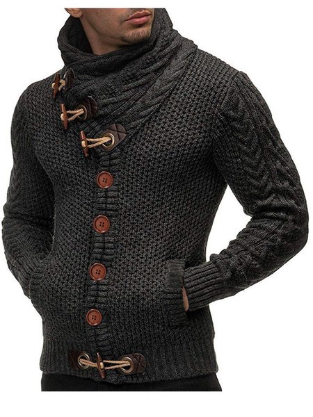 

Cowl Neck Long Sleeve Wool-Mix Fabric Sweater, Deep gray, Outerwear
