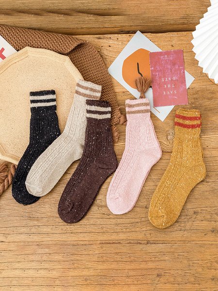 

Simple Wool Striped Warm Socks 5 Piece, Color2, Socks