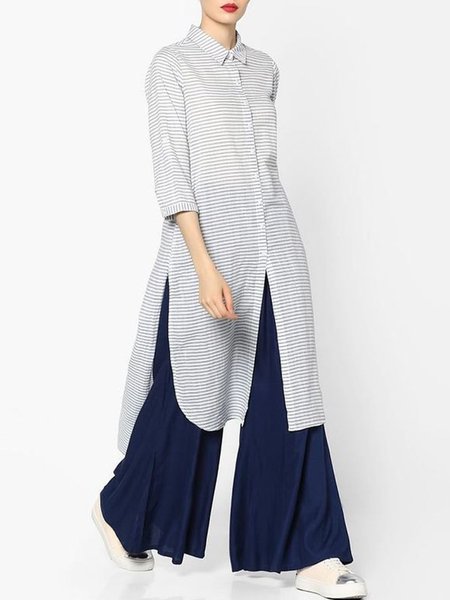 

Loosen Shirt Collar Simple Midi Dress, As picture, Midi Skirts