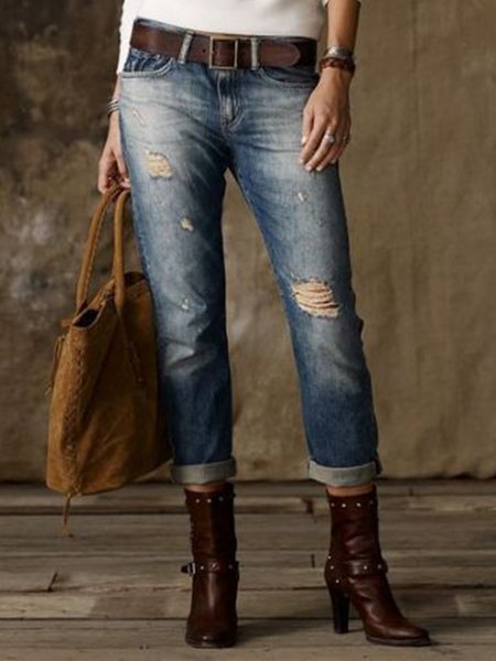 

Regular Fit Casual Daily Ninth Pants（accessory not included）, Blue, Pants