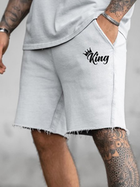 

Simple Text Loose Knit Shorts, Gray, Men's shorts