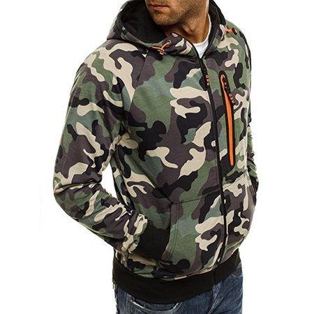 Casual fitness camouflage hooded knitted jacket, Green, Outerwear