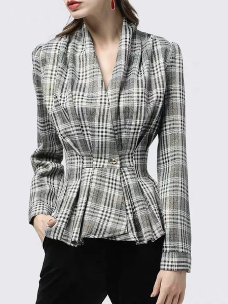 

V neck Grid Regular fit Outerwear, Gray, Blazers