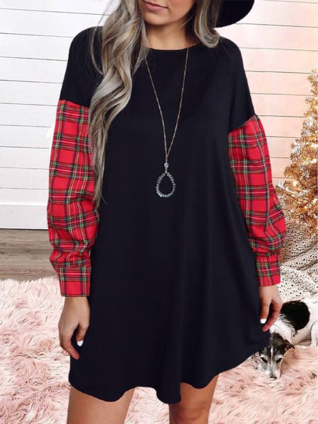 

Casual Loosen Checked/Plaid Dresses, Black, Mini Dresses