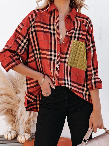 

Pockets Casual Shirts & Tops, Red, Blouses & Shirts