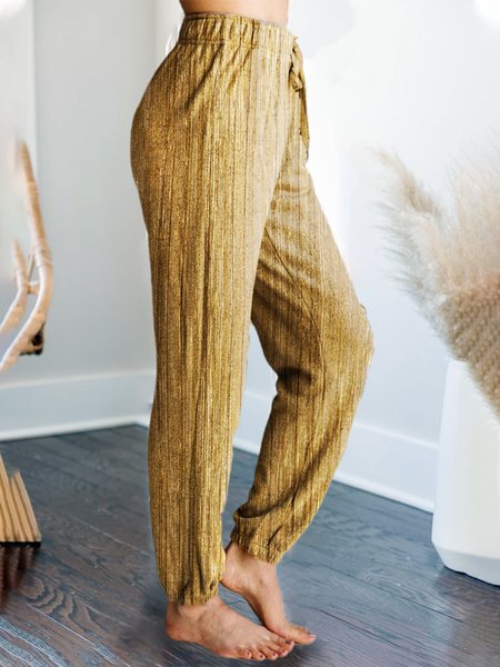 

Casual Loosen Plain Pants, Mustard, Pants
