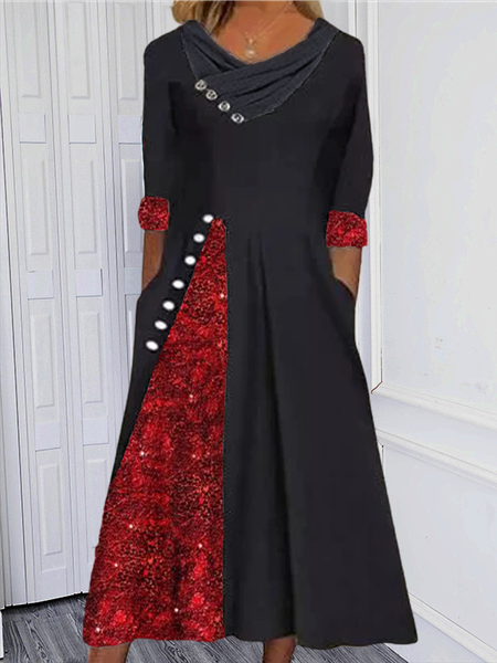 

taglia grande paillettes Vacanza Gonna Casuale, Rosso, Maxi Dresses
