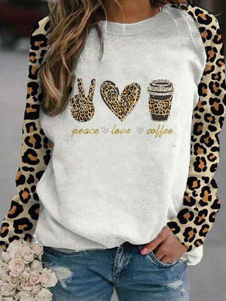 

Plus Size Loosen Crew Neck Casual Leopard Shirts & Tops, White, Tops