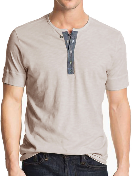 

Men's Contrasting Henry Collar Short Sleeve Tee, Apricot, T-shirt