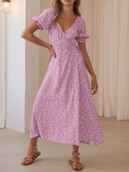 

Floral Loosen Dresses, Purple, Floral Dresses