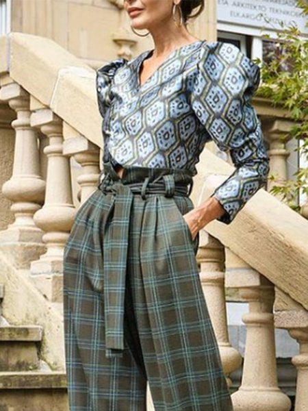

Lady Long Sleeve V Neck Regular Fit Top, As picture, Blouses and Shirts