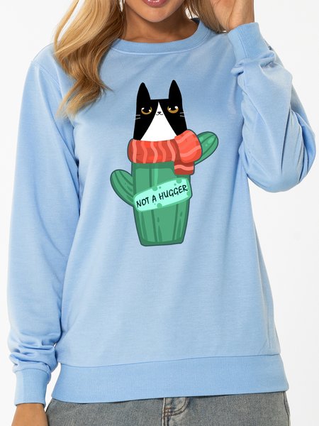 

MUMU Not A Hugger Cactus Funny Cat Vintage Sweatshirt, Light blue, Sweatshirts