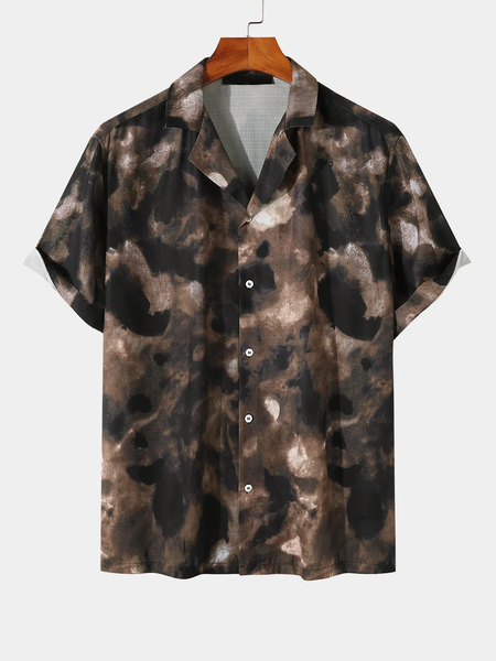 

Ethnic Style Geometric Color Block Casual Cotton And linen Short-Sleeved Shirt, As picture, Men's Floral shirt