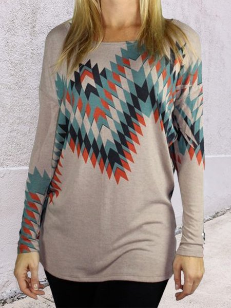

Plus Size Casual Tribal Loosen Off Shoulder Shirts & Tops（accessory not included）, Gray, Tops