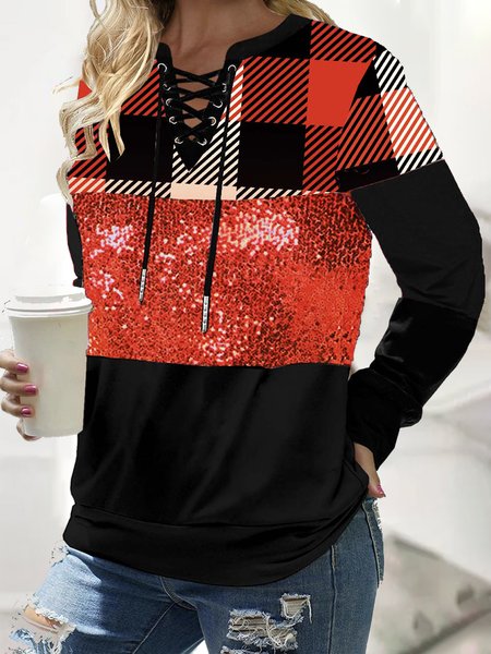 

Loosen Grid Casual Shirts & Tops, Black-red, Tops