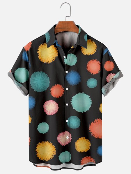 

New Year's Polka Dot Print Short Sleeve Shirt, As picture, Men's Floral shirt