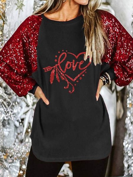 

Party Sequins Letter Printed Shirts & Tops, Black, Tops