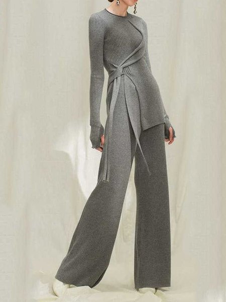 

Casual Crew Neck Regular Fit One-Piece, Gray, Jumpsuits