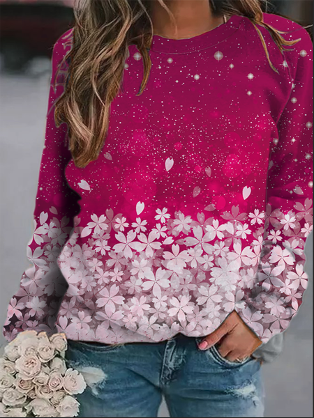 

Stampata Floreale Casuale Allentare Felpa, Rosa scuro, Hoodies & Sweatshirts