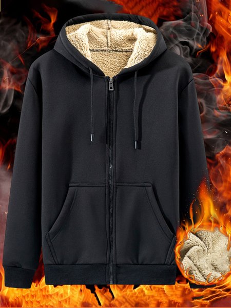 

Men's Plus Velvet Thick Hooded Long Sleeve Cardigan Basic Hooded Sweater, Black, Outerwear