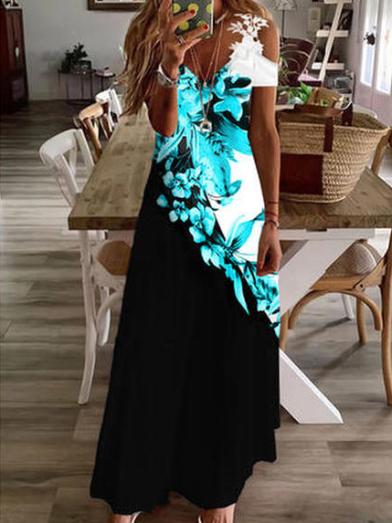 

Colorful floral contrast lace shoulder strap stitching dress Loosen Sexy Dresses, Multicolor, Tie dye dress