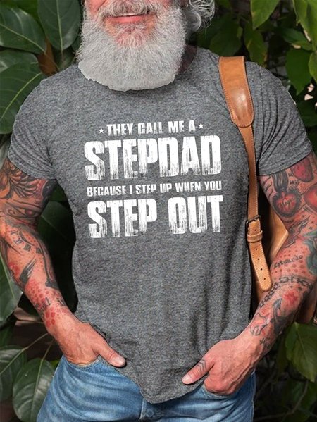 

Funny text print round neck short sleeve T-shirt, Gray, T-shirts