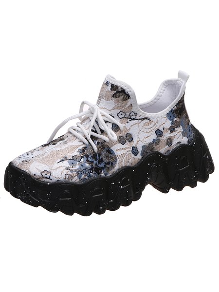 

Individual Floral Print Lace Up Platform Shoes, White, Athletic & Casual Shoes